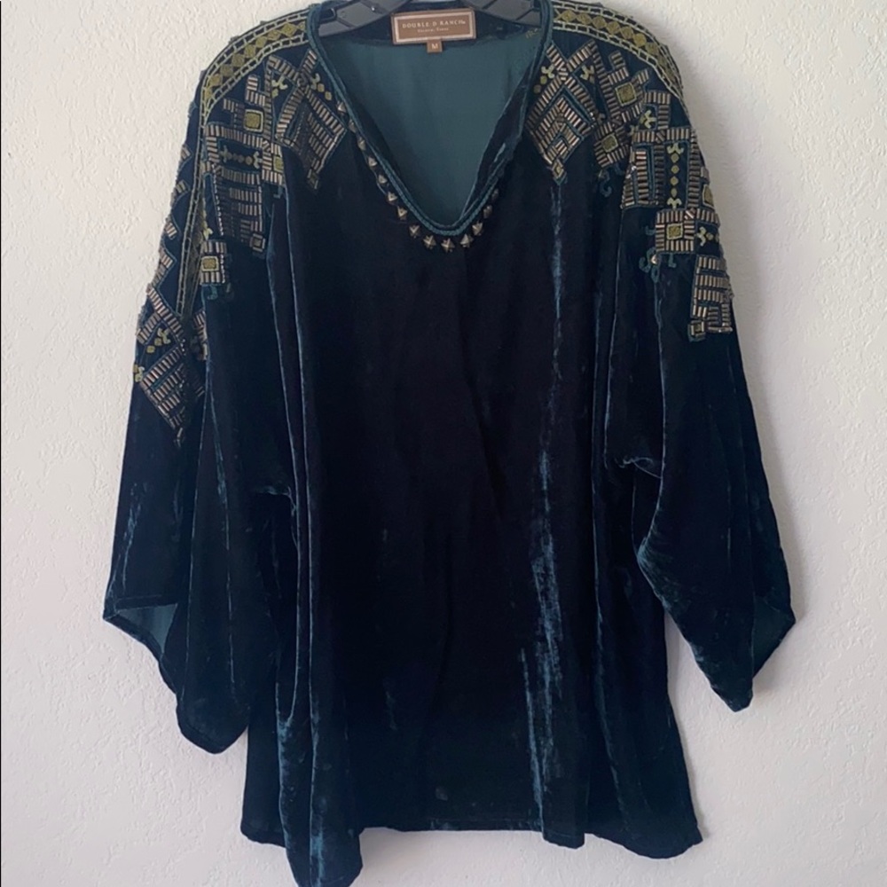 Double D Ranch emerald green velvet tunic